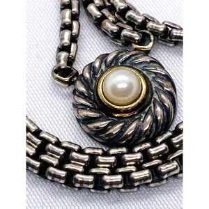 David Yurman Pearl Cookie Necklace Sterling Silver 14K Yellow Gold Accent Bezel